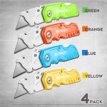 4-Pack Box Cutter, Colorful Folding Utility Knife w/ 10 pcs Blades | Tough Design, Razor Sharp Blade, Comfortable Handle, Can cut Drywall, Sheet Plastic, Linoleum, Boxes, Rope - Image 6