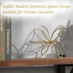 8" Gold Decorative Sphere, Metal Floral Tabletop Sculpture, Abstract Tabletop Decorative Ball for Home Metal Sphere Decor - Image 9