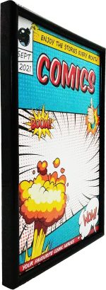 Comic Book Frame, Black, 8 Pack, 6 3/4" x10 1/4" | Partial UV protection, compatible with standard comics. Spring clips support thicker comics for wall & tabletop display. - Image 3