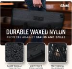 Asaya Waxed Nylon Chef Knife Roll Bag with 20 Slots and Zippered Pockets - Professional Chef Knife Bag & Storage Case, Tool Carrier with Shoulder Strap - Knives Not Included (Black) - Image 4