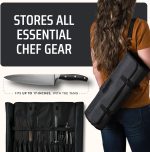 Asaya Waxed Nylon Chef Knife Roll Bag with 20 Slots and Zippered Pockets - Professional Chef Knife Bag & Storage Case, Tool Carrier with Shoulder Strap - Knives Not Included (Black) - Image 5