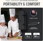 Asaya Waxed Nylon Chef Knife Roll Bag with 20 Slots and Zippered Pockets - Professional Chef Knife Bag & Storage Case, Tool Carrier with Shoulder Strap - Knives Not Included (Black) - Image 6