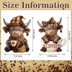 Wesiti 2 Pcs Coffee Highland Cow Figurines Decor, Coffee Cow Desk Decorations Gnomes Scottish Resin Statue Calf for Home Garden Kitchen Office Tiered Tray Table - Image 4