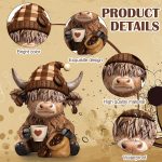 Wesiti 2 Pcs Coffee Highland Cow Figurines Decor, Coffee Cow Desk Decorations Gnomes Scottish Resin Statue Calf for Home Garden Kitchen Office Tiered Tray Table - Image 5
