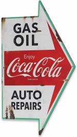 Coca-Cola Auto Shop Metal Sign | Gas, Oil, Auto Repairs Distressed Metal Wall Decor for Garage, Car Shop, or Man Cave - Image 3