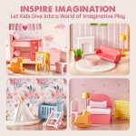 Tiny Land Wooden Dollhouse for Girls - 6 Rooms Wooden Doll House | DIY Pretend Doll House with 31Pcs Furniture Accessories, Creative Gift for Girl Ages 3+,Pink - Image 4