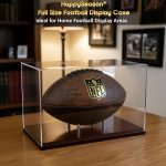 Happyseason Football Display Case, Clear Acrylic, Wood Base | Stainless Steel Pegs, Signed Football Stand Holder Full Size Large, Autographed Sports Memorabilia Collector Box, No Assembly - Image 3