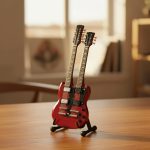Led Zep Miniature Guitar Replica - 10 Inches Cherry Red Led Zeppelin Double Neck Guitar with Stand, Perfect Rock and Roll Gifts for Men, Mini Led Zep Desk Decor and Accessories - Image 3