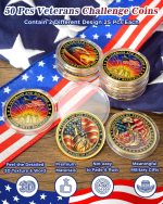 50Pcs Military Veterans Challenge Coins Set, Honor Coins | Two Designs, 25 of Each, Honoring All Who Served, Thank You for Your Service, Military Retirement & Veterans Day Gifts - Image 3