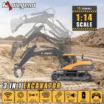 3 in 1 Remote Control Excavator Toy 1/14 Scale RC Excavator, 15 Channel Upgrade Full Functional Construction Vehicles with Tools Metal Breaker and Electric Gripper(Yellow/Black) - Image 3