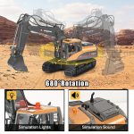 3 in 1 Remote Control Excavator Toy 1/14 Scale RC Excavator, 15 Channel Upgrade Full Functional Construction Vehicles with Tools Metal Breaker and Electric Gripper(Yellow/Black) - Image 5
