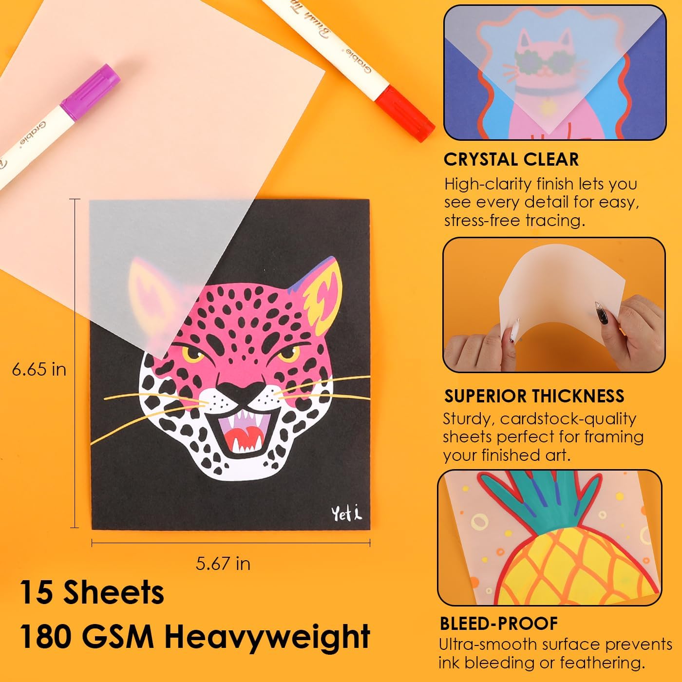 Grabie Trace & Color Drawing Kit, Pack of 5 Dual Tip Markers, Yeti Collab | 15 Pre-Printed Designs, Beginner-Friendly Drawing Set, Vellum Paper for Tracing, Creative Hobby Art Supplies - Image 5