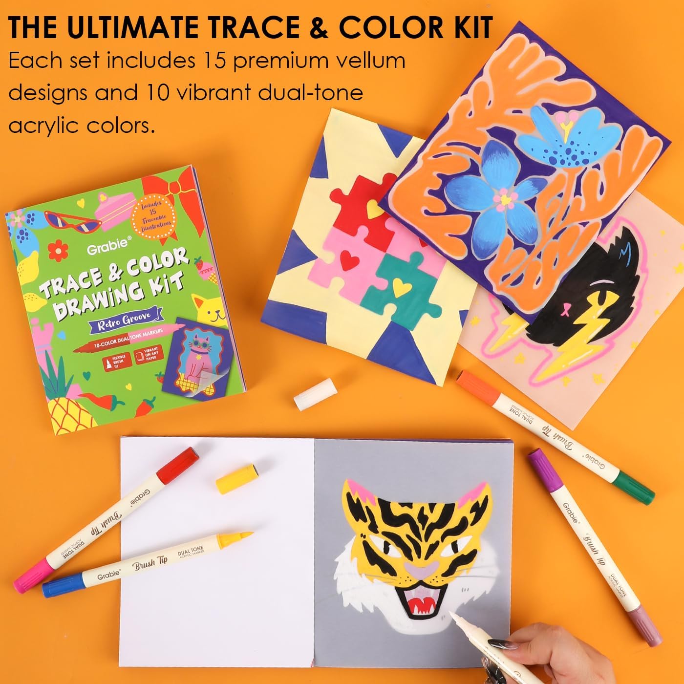 Grabie Trace & Color Drawing Kit, Pack of 5 Dual Tip Markers, Yeti Collab | 15 Pre-Printed Designs, Beginner-Friendly Drawing Set, Vellum Paper for Tracing, Creative Hobby Art Supplies - Image 8