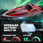 BEZGAR HJ818PRO 16 Inch 55 KPH Brushless RC Boat for Adults | 55 KPH Speed & Brushless Motor; Waterproof Hull; Large RC Speed Boat for Lakes; Red - Image 4