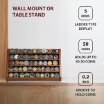 ASmileIndeep 5 Rows Challenge Coin Holder Display Stand Holds 50 Coins for Wall Mount or Tabletop, Solid Wood Military Coin Rack Display Case for Collectibles, Walnut - Image 4