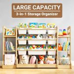 Toy Storage Organizer with Bookshelf for Kids – Wooden Toy Organizer with 6 Shelves & 9 Storage Bins & 2 Drawers, Playroom Nursery Bedroom Organization & Decor - Image 4