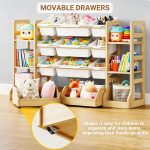 Toy Storage Organizer with Bookshelf for Kids – Wooden Toy Organizer with 6 Shelves & 9 Storage Bins & 2 Drawers, Playroom Nursery Bedroom Organization & Decor - Image 5