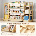 Toy Storage Organizer with Bookshelf for Kids – Wooden Toy Organizer with 6 Shelves & 9 Storage Bins & 2 Drawers, Playroom Nursery Bedroom Organization & Decor - Image 6