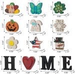 Glitzhome Interchangeable Home Sign with 10 Seasonal Icons Wooden Sign Table Top Shelf Decor for Holiday Farmhouse Door Welcome DIY Decor - Image 3