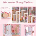 ROBUD Wooden Dollhouse, Doll House Playset with 24-pcs Exquisite Accessories, Working Elevator, Gift for Ages 3+ - Image 4