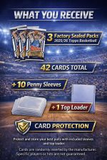 Topps 2025/26 Basketball Trading Card Bundle, 3 Factory Sealed Packs with 42 Cards Total, Includes 10 Penny Sleeves and 1 Top Loader - Image 3