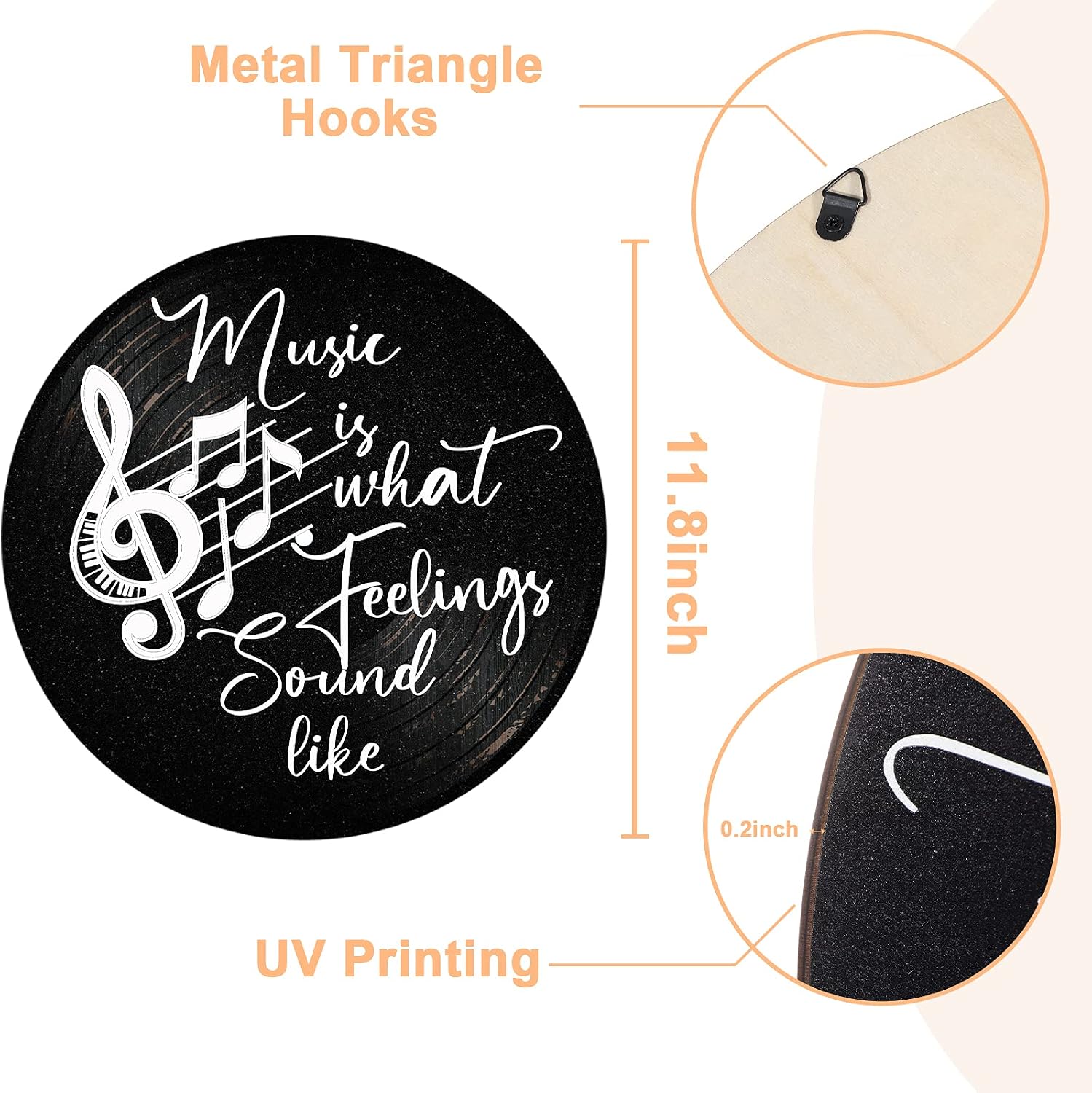 Blulu Music is What Feelings Sound Like Wooden Vinyl Records Album Wall Decor Round Record Artwork Decoration Modern Hanging Art Decor for Party Home Artist Studio - Image 3