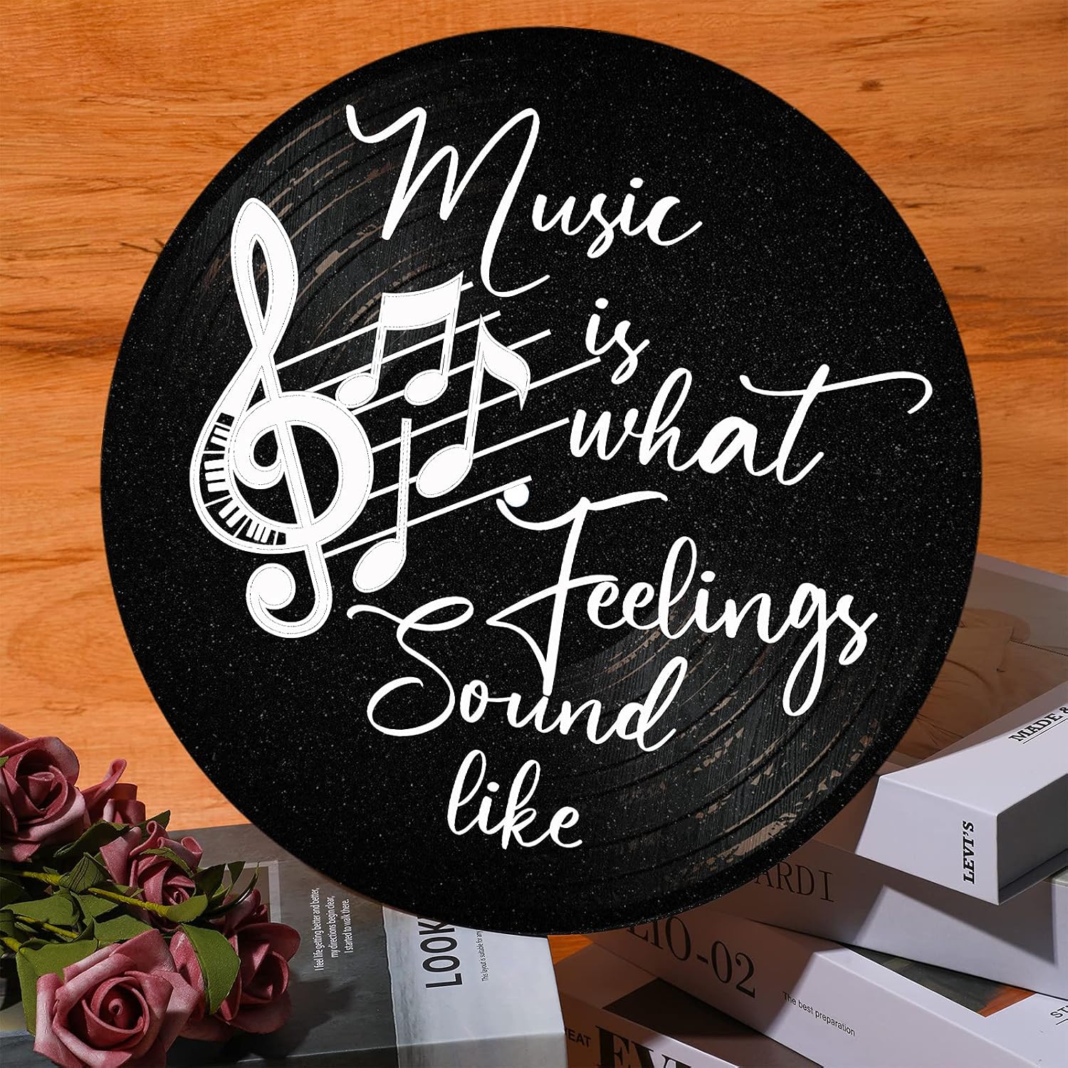 Blulu Music is What Feelings Sound Like Wooden Vinyl Records Album Wall Decor Round Record Artwork Decoration Modern Hanging Art Decor for Party Home Artist Studio - Image 4