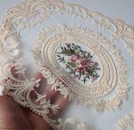 2Pack Retro Lace Placemats, French Crochet Doilies, Handmade Embroidered Table Mats, 12x16-in Beige Place Mats Cup Mat - Image 5