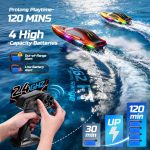 DEERC 2-Pack RC Boats for Kids, 120 Min Runtime, 7 LED Lights Mode | Capsize Recovery, Fast Remote Control Boat with 4×1200mAh Batteries, 2.4GHz Racing, Pool & Lake Toy - Image 4