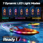 DEERC 2-Pack RC Boats for Kids, 120 Min Runtime, 7 LED Lights Mode | Capsize Recovery, Fast Remote Control Boat with 4×1200mAh Batteries, 2.4GHz Racing, Pool & Lake Toy - Image 6