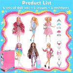 6 Pack Fashion 11.5 inch American Toy Prinecess Dolls Playset with Outfits Dress Design and Accessories Like Handbag Hat Crown Necklace Suitcase (Gift Box Package) - Image 3