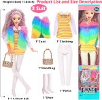 6 Pack Fashion 11.5 inch American Toy Prinecess Dolls Playset with Outfits Dress Design and Accessories Like Handbag Hat Crown Necklace Suitcase (Gift Box Package) - Image 6