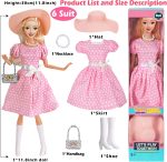 6 Pack Fashion 11.5 inch American Toy Prinecess Dolls Playset with Outfits Dress Design and Accessories Like Handbag Hat Crown Necklace Suitcase (Gift Box Package) - Image 8