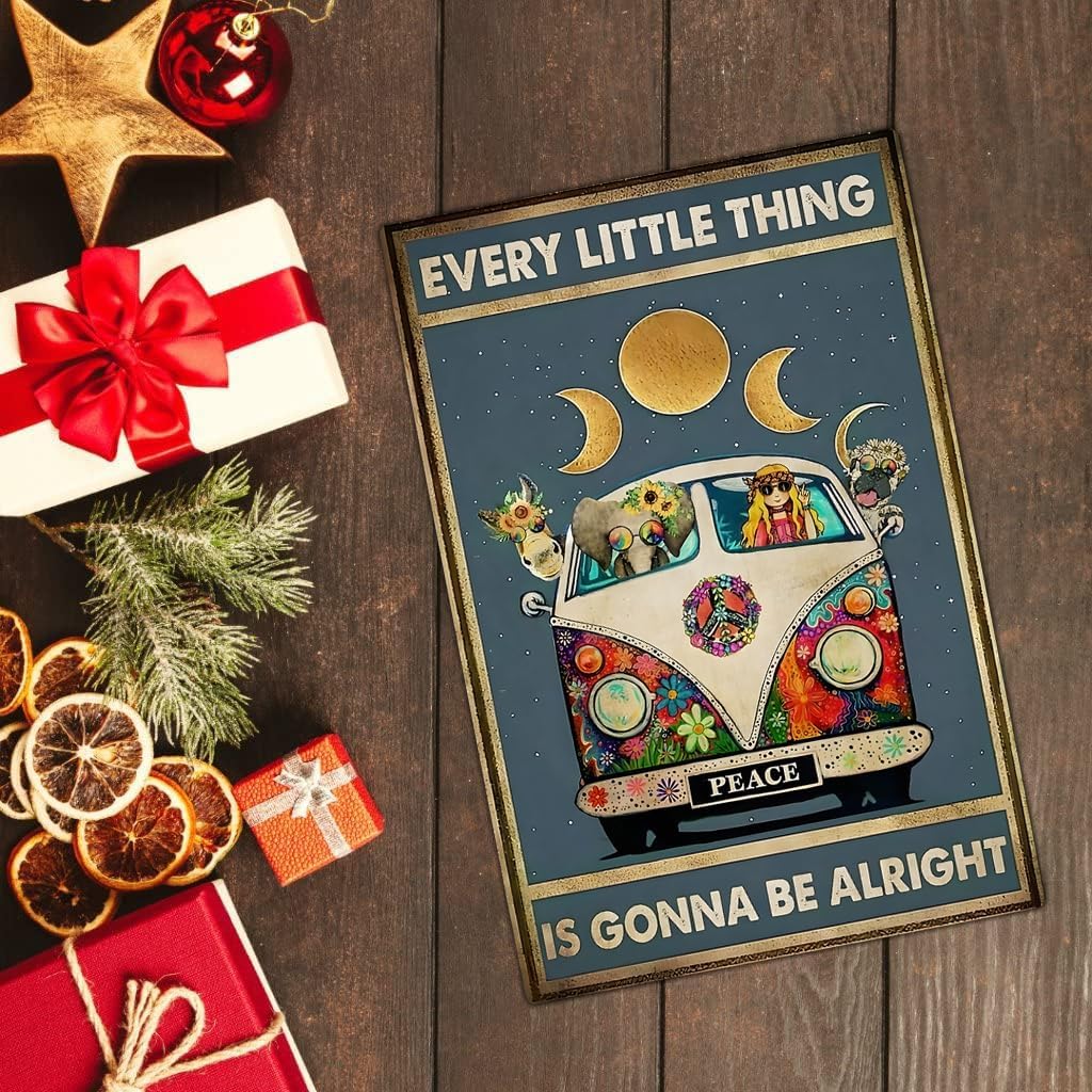 Retro Hippie Decor Wall Art Poster - "Every Little Thing is Gonna Be Alright" Vintage Metal Sign, Perfect for 70s Themed Rooms and Cool Poster Collections, 12 * 8 Inch (955) - Image 5