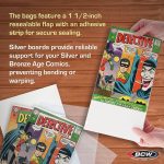 BCW Silver Age Comic Book Bags and Boards, Resealable, 200 Count | Acid-free polypropylene sleeves, 24-pt SBS support, 3% buffer, adhesive strip closure, fits silver and bronze issues - Image 6