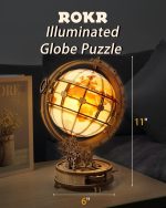 ROKR 3D Wooden Puzzles for Adults-LED Illuminated Wooden Globe Puzzle-Model Building Kits-Room Decor for Teen Girls Boys Women Men - Image 3