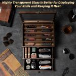 Knife Display Case, Knife Collection Display Holder with Glass Lid, 3-Layer Wooden Pocket Knife Case with Drawers (Walnut) - Image 3