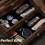 Knife Display Case, Knife Collection Display Holder with Glass Lid, 3-Layer Wooden Pocket Knife Case with Drawers (Walnut) - Image 4