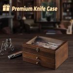 Knife Display Case, Knife Collection Display Holder with Glass Lid, 3-Layer Wooden Pocket Knife Case with Drawers (Walnut) - Image 5