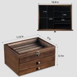 Knife Display Case, Knife Collection Display Holder with Glass Lid, 3-Layer Wooden Pocket Knife Case with Drawers (Walnut) - Image 7