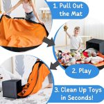 XL Toy Storage Organizer with Play Mat - Storage Bag/Box for Kids, Boys, Girls, Nursery, Playroom - Basket for Building Bricks/Blocks - Collapsible Fabric Cube Bin, 13"x13"x15" - Image 4
