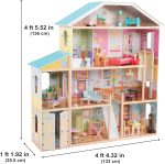 KidKraft Majestic Mansion Wooden Dollhouse with 34 Pieces, Working Elevator | 4 Feet Tall, Garage, 4 Floors, 8 Rooms, Attic Nursery, For Dolls Up to 12 Inches, Gift for Ages 3+ - Image 3