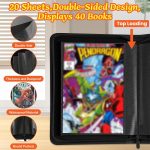 Comic Book Binder,40 Pockets Comic Book Storage Album for Current,Silver Age,Regular Comics PU Leather Comics Binder with 20 Heavyweight Sleeves,Gift for Comic Collectors - Image 4