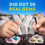 National Geographic Gigantic Gemstone Dig Kit with 50 Real Gemstones | Giant Dig Brick, Amethyst, Quartz & Tiger's Eye, Gem Mining Activity, Excavation Tools, Magnifying Glass, Birthday Gift - Image 3