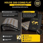 ANKHOH Coin Albums for Collectors, 300-Pocket Coin Collection Holder | 14 pages hold 240 small and 60 large coins in clear flap pockets,PU leather cover for coin shows and travel Black - Image 6