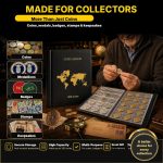 ANKHOH Coin Albums for Collectors, 300-Pocket Coin Collection Holder | 14 pages hold 240 small and 60 large coins in clear flap pockets,PU leather cover for coin shows and travel Black - Image 9
