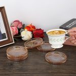 Modern Clear Coasters Set of 5- Glass Cute Coasters for Drinks, Amber | Crystal Coaster Round Chic Cup Mat Cute Coffee Table Coaster for Kitchen, Bar, Dining Room, Living Room, Patio - Image 5