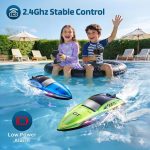 RC Boat for Kids Remote Control Boats Pool Lakes Bathtub Toy | 8 LED Light Modes,Whole Body Waterproof,Low Battery/Out of Range Alarm,2.4Ghz,15Kmh,Rechargeable Battery,Auto Paring,2Pack - Image 3