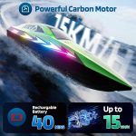 RC Boat for Kids Remote Control Boats Pool Lakes Bathtub Toy | 8 LED Light Modes,Whole Body Waterproof,Low Battery/Out of Range Alarm,2.4Ghz,15Kmh,Rechargeable Battery,Auto Paring,2Pack - Image 6