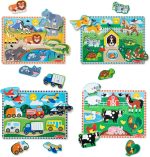 Melissa & Doug Wooden Peg Puzzle Set – 4-Pack Vehicle, Farm, Safari & Pet Animal Themes – Educational Puzzles for Toddlers and Preschoolers Ages 2+ - Image 4